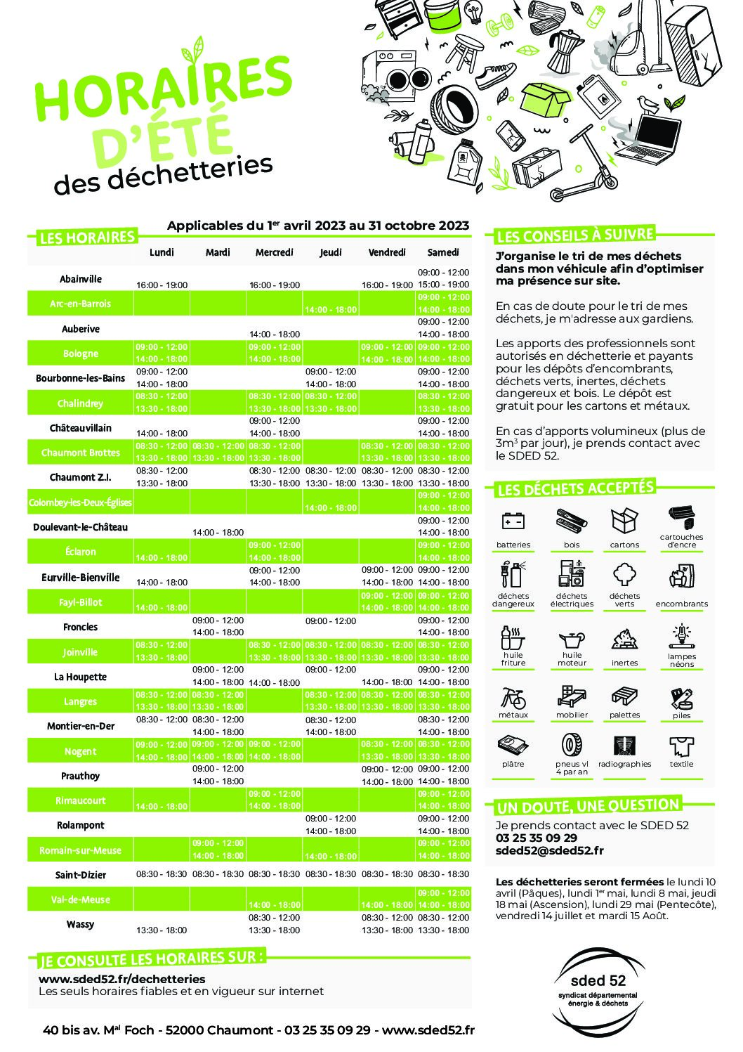 Les horaires d'été pour la déchetterie !