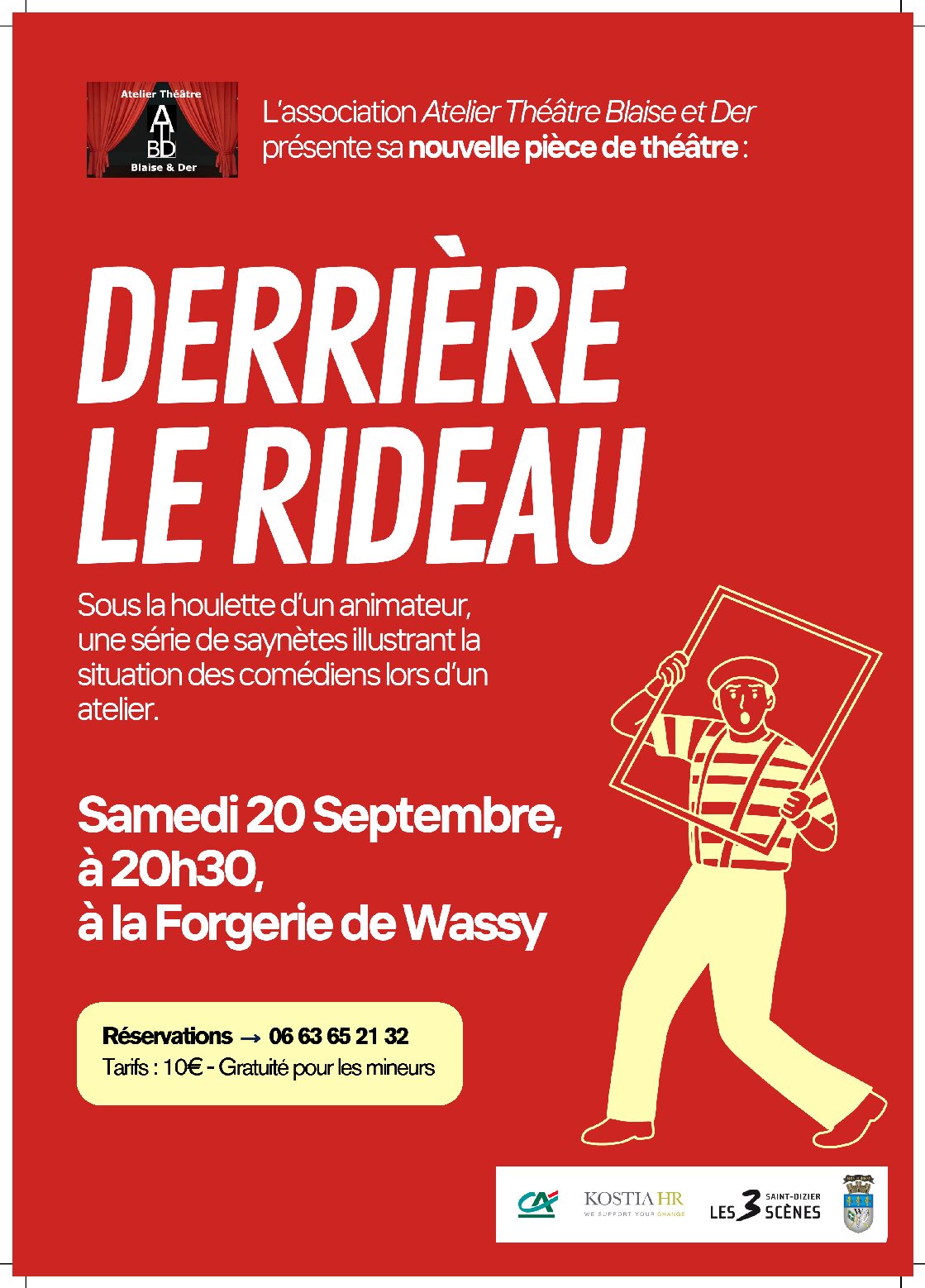 Nouvelle pièce de l'Atelier Théâtre Blaise et Der samedi 20 septembre