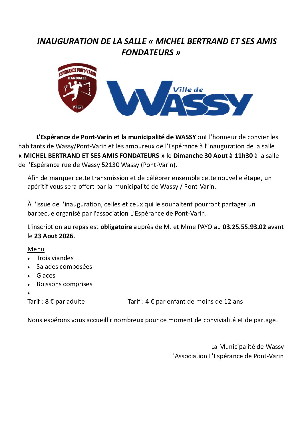 Inauguration de la salle de Pont-Varin
