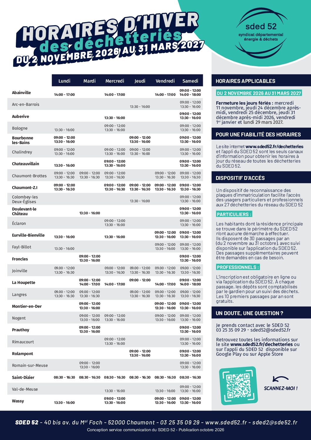 Déchetterie - horaires d'hiver à compter du 2 novembre